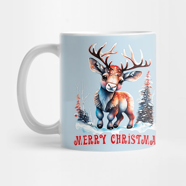 Merry Christmas Adorable Baby Reindeer by The Lucid Frog